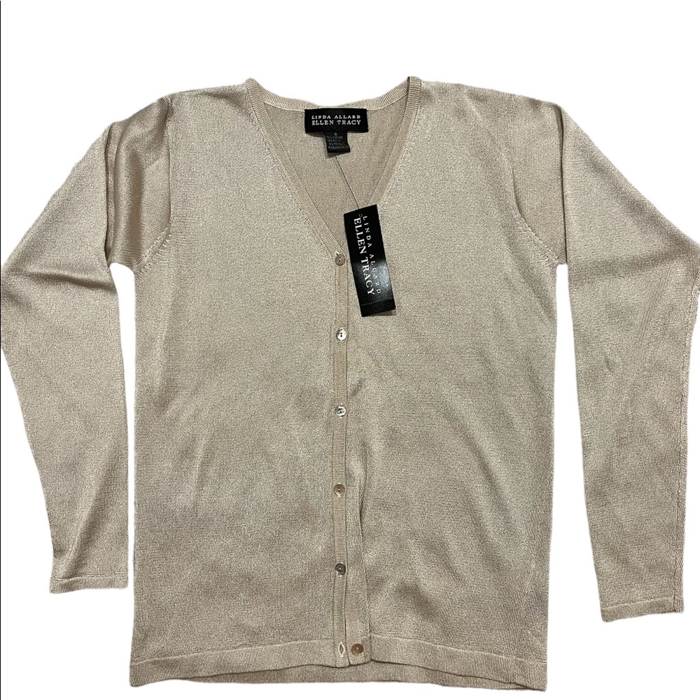 🆕 NWT Linda Allard Ellen Tracy platinum metallic sweater
